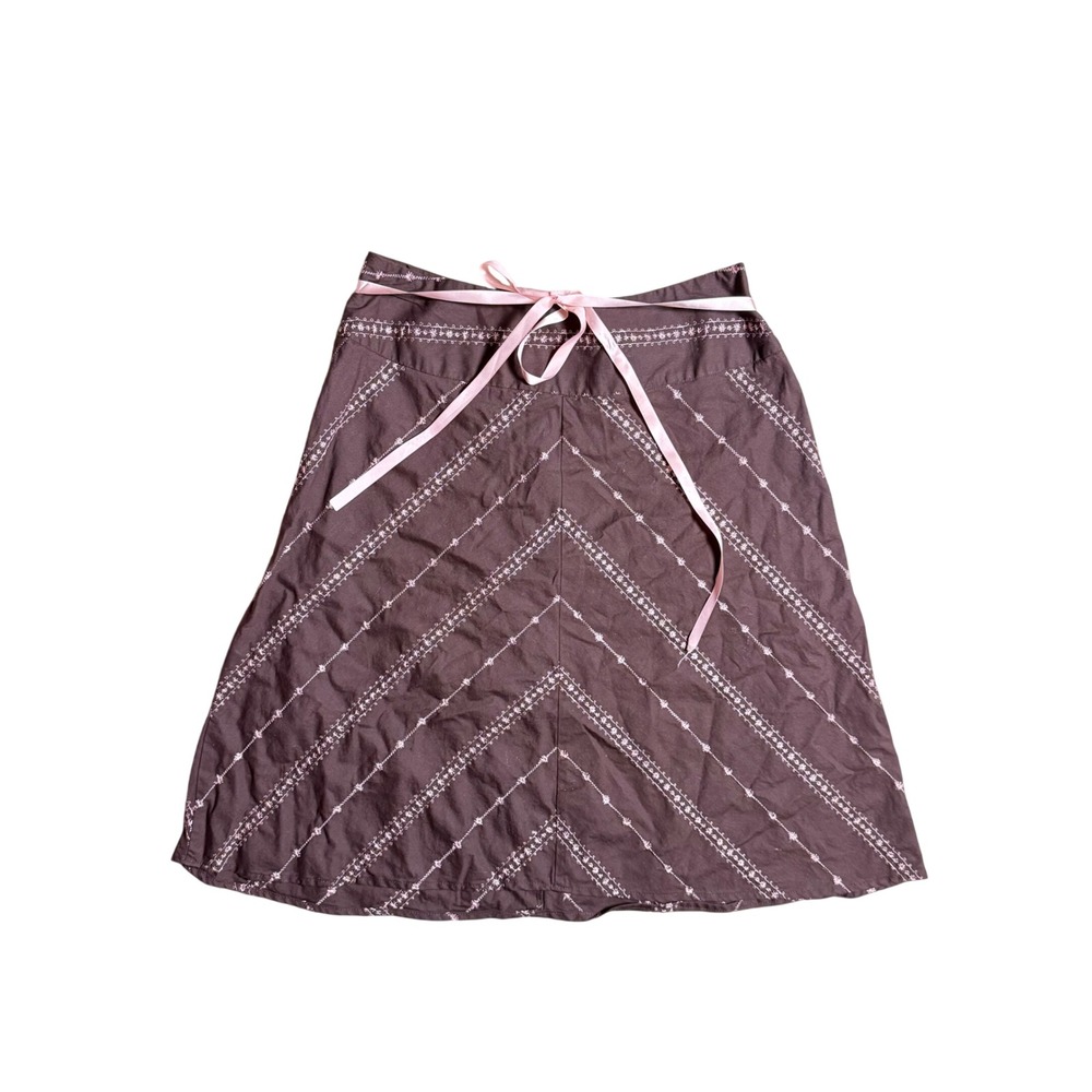 My Michelle Brown Pink Embroidered A-Line Skirt